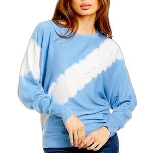 Philosophy Blue & White Tie Dye Cotton Dolman Sleeve Sweater Size Large